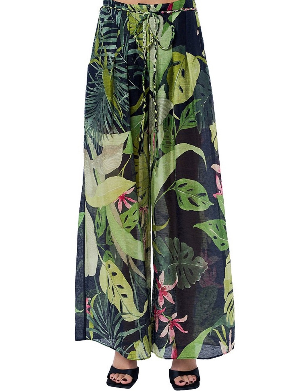 Tropical Leaf Print pants - Green